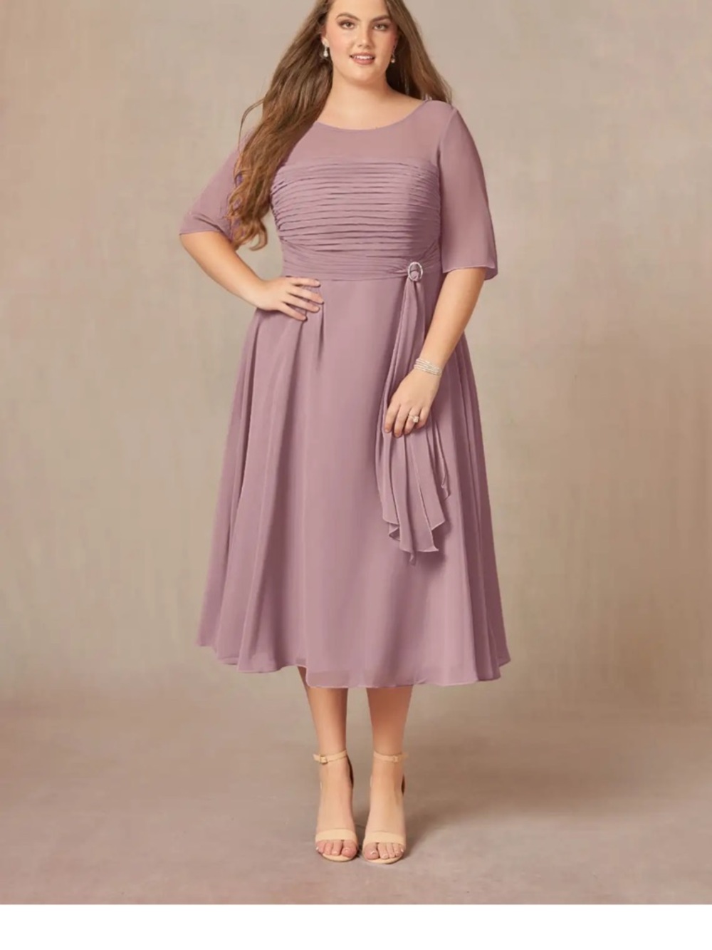 Elegant Dusty Rose Layered Chiffon Women's Dress